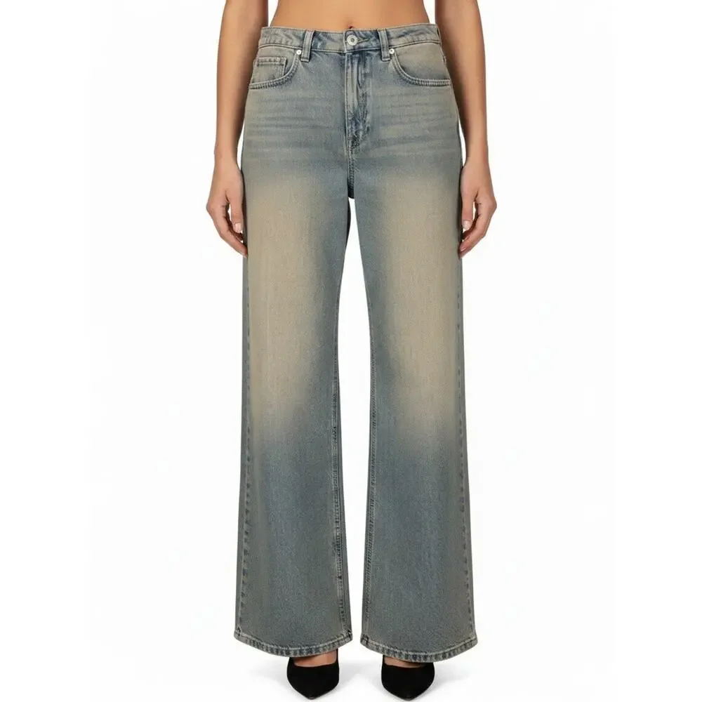 Free People We The Free Tinsley Baggy Jeans High Rise Wide Straight Leg Size 28
